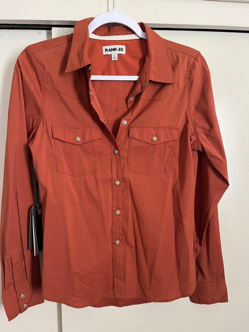 RANK-45 Women's Button-Down Shirt in Rust Orange